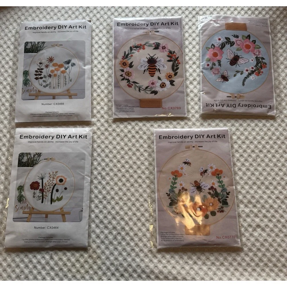 5 Embroidery Sewing Set DIY Cross Stitch Starter Beginners Kit Flower Bee Bug